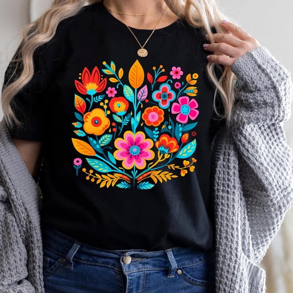 MilkCho Mexican Flower T-Shirt, Cinco de Mayo Floral T-shirt, Flower Lover Shirt, Mexican Flower, Mom Gift