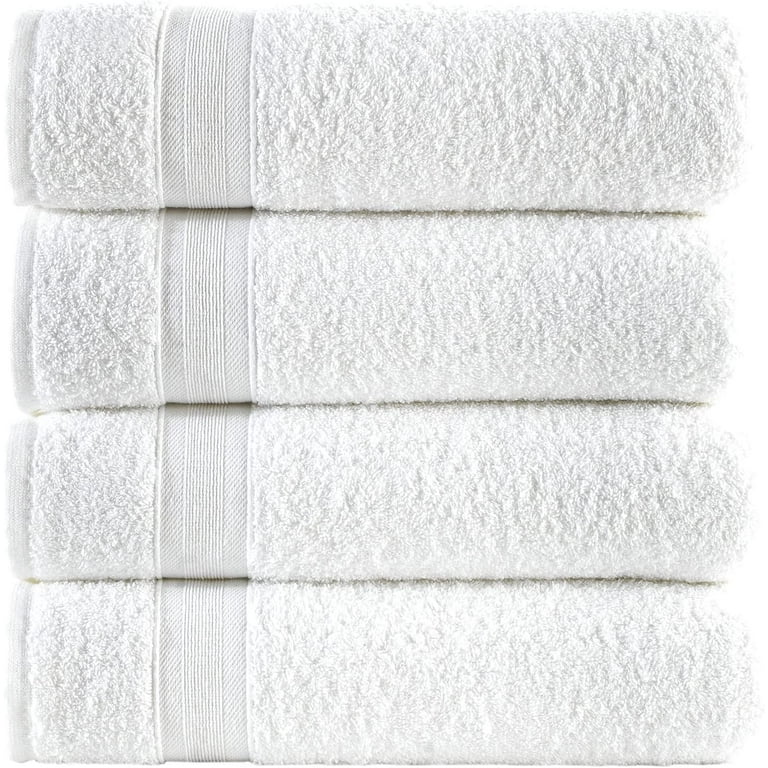 White Bath Towels 27 x 54 Quick-Dry High Absorbent 100% Turkish Cotton  Towel for Bathroom, Guests, Pool, Gym, Camp, Travel, College Dorm (White, 4