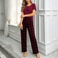 thumbnail image 2 of APEXFWDT Women's 2 Piece Plaid Pajama Set Short Sleeve Sleepwear Pj Set Top and Plaid Pants Sleepwear Lounge Sets, 2 of 6