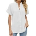 thumbnail image 5 of Htigea Clearance Womens Short Sleeve Button Down Up Shirt Collared V Neck Tops Shirts Blouses Dress for Women Fall Savings White,XL, 5 of 5