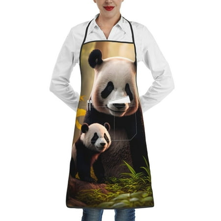 

Rocae Forest Panda for Kitchen Aprons for Women Adjustable Cooking Kitchen Chef Apron for Men with Pockets