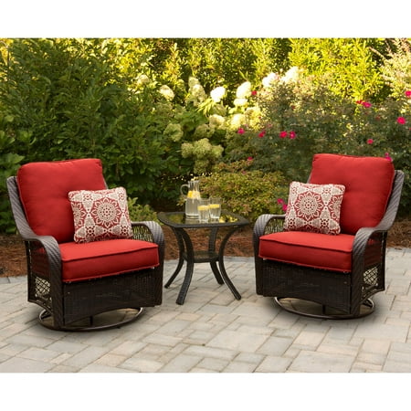 Sahara Wicker - Hanover Orleans 3-Piece Outdoor Swivel Rocking Chat Set