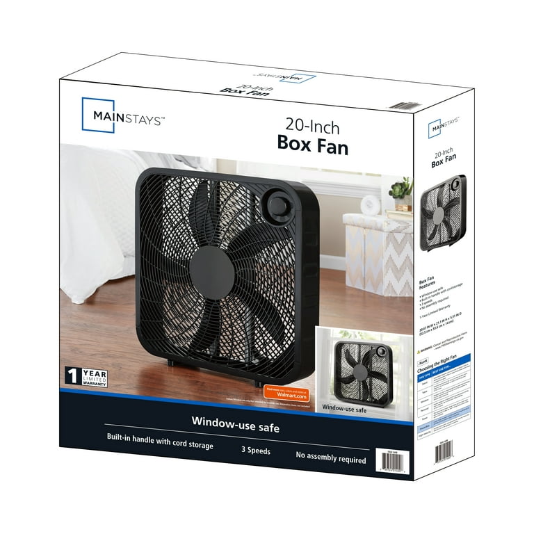 Mainstays Black 20-inch 3-Speed Box Fan, FB50-16HB, - Walmart.com