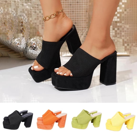 Bxsruta Women's Knit Block Heel Peep Toe Mules for Casual Summer Wear with All Day Comfort and Slip on Design