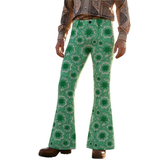 CONZONE Mens 70S Disco Flared Pants Vintage Hippie Pants for Men Trendy Funny Graphic Bell Bottoms