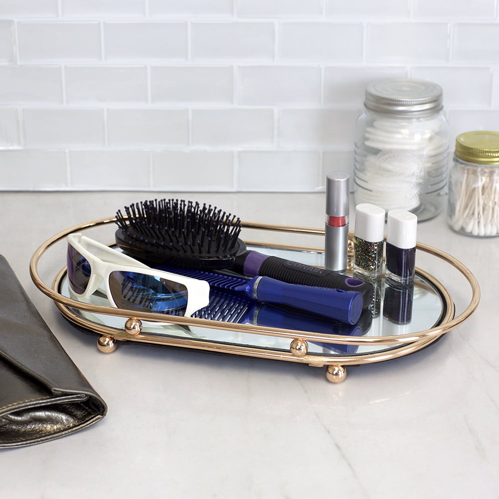 Home Basics Luxury Mirror Vanity Tray, Gold