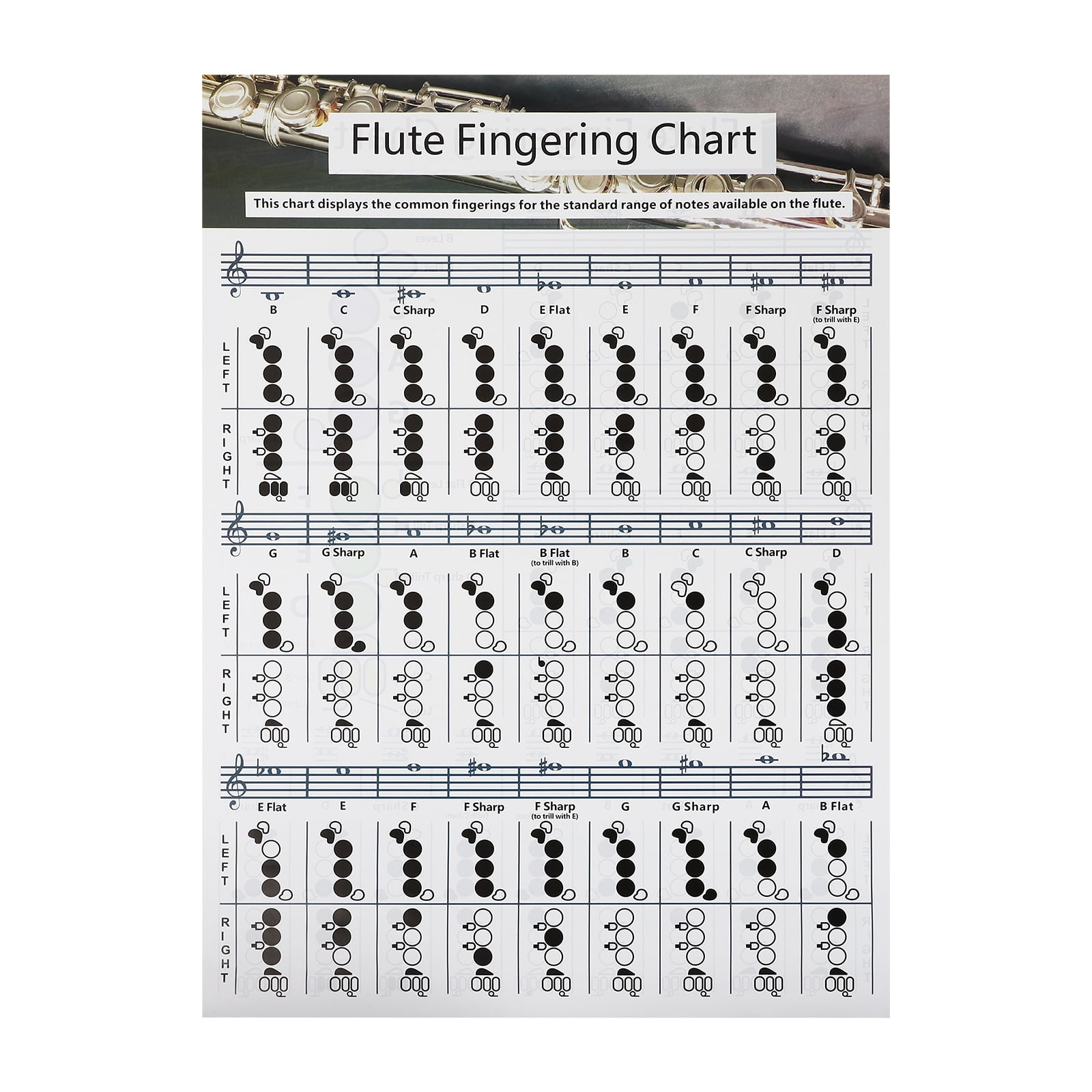 Hemoton Practical Flute Finger Guide Chart Useful Flute Chord Chart for