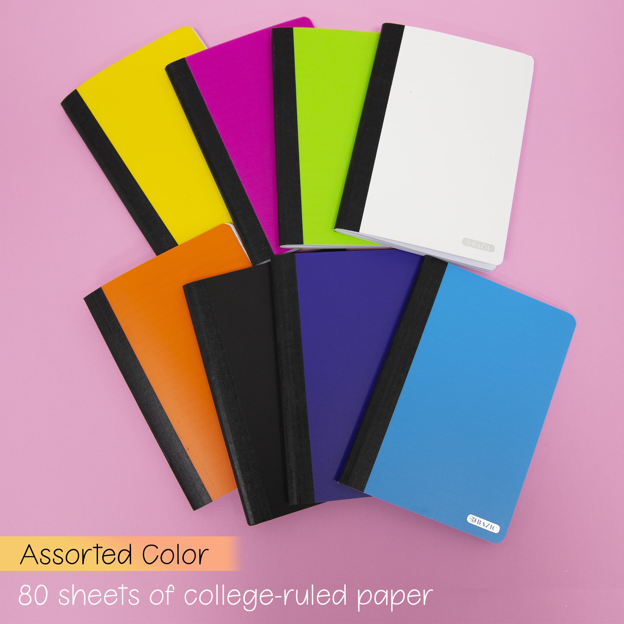 BAZIC Poly Cover Composition Book 80 Sheet 5" x 7", Assorted Color, 8-Pack