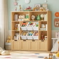 thumbnail image 3 of Hiphuta Large 4 Tier Kids Bookcase, Wood Toy Organizer of 6 Boxes & 4 Removable Drawers, Bookshelf for Kids Room Classroom, Natural, 3 of 7