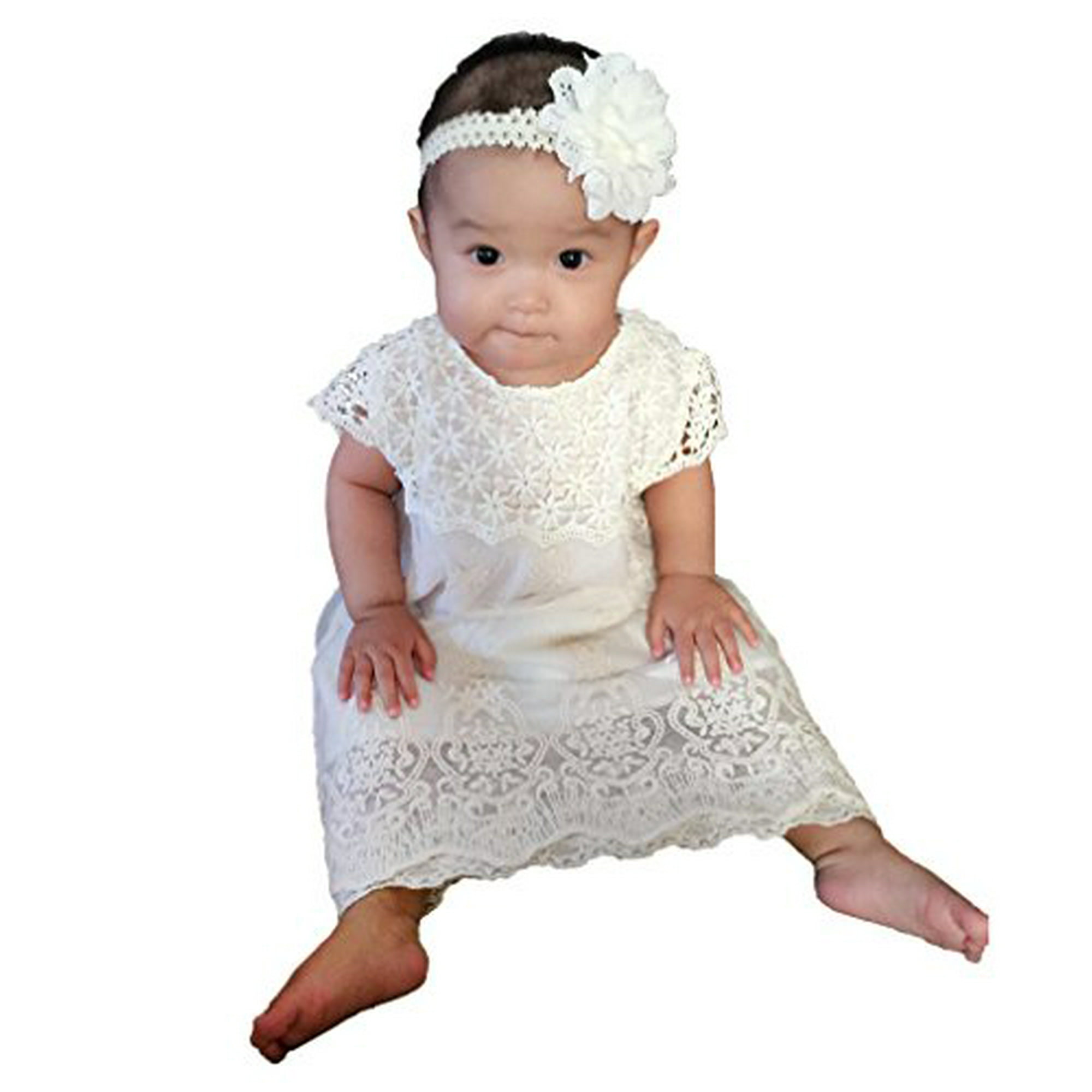 Ivory Flower Girl Dress Baby Baptism Dress Crochet lace Dress Vintag