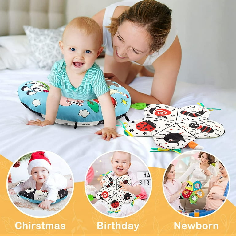 Tummy Time Mirror & Play Mat & Pillow 3-in-1, High Contrast Black and White  Baby Toys, Activity Mat for Early Education, Newborn Infant Tummy Time Toy