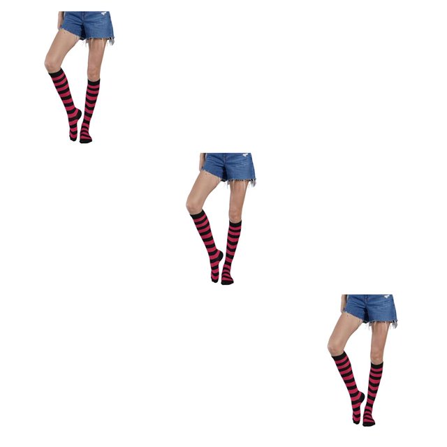 Qarigey Calcetines a rayas hasta el muslo Estilo simple Juegos deportivos Día de San Valentín para diario Fiesta de Halloween Raya ancha Fushcia Type1 Qarigey CBP338961