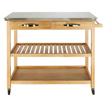 FCH Moveable Kitchen Cart with Stainless Steel Table Top & Two Drawers & Two Shelves