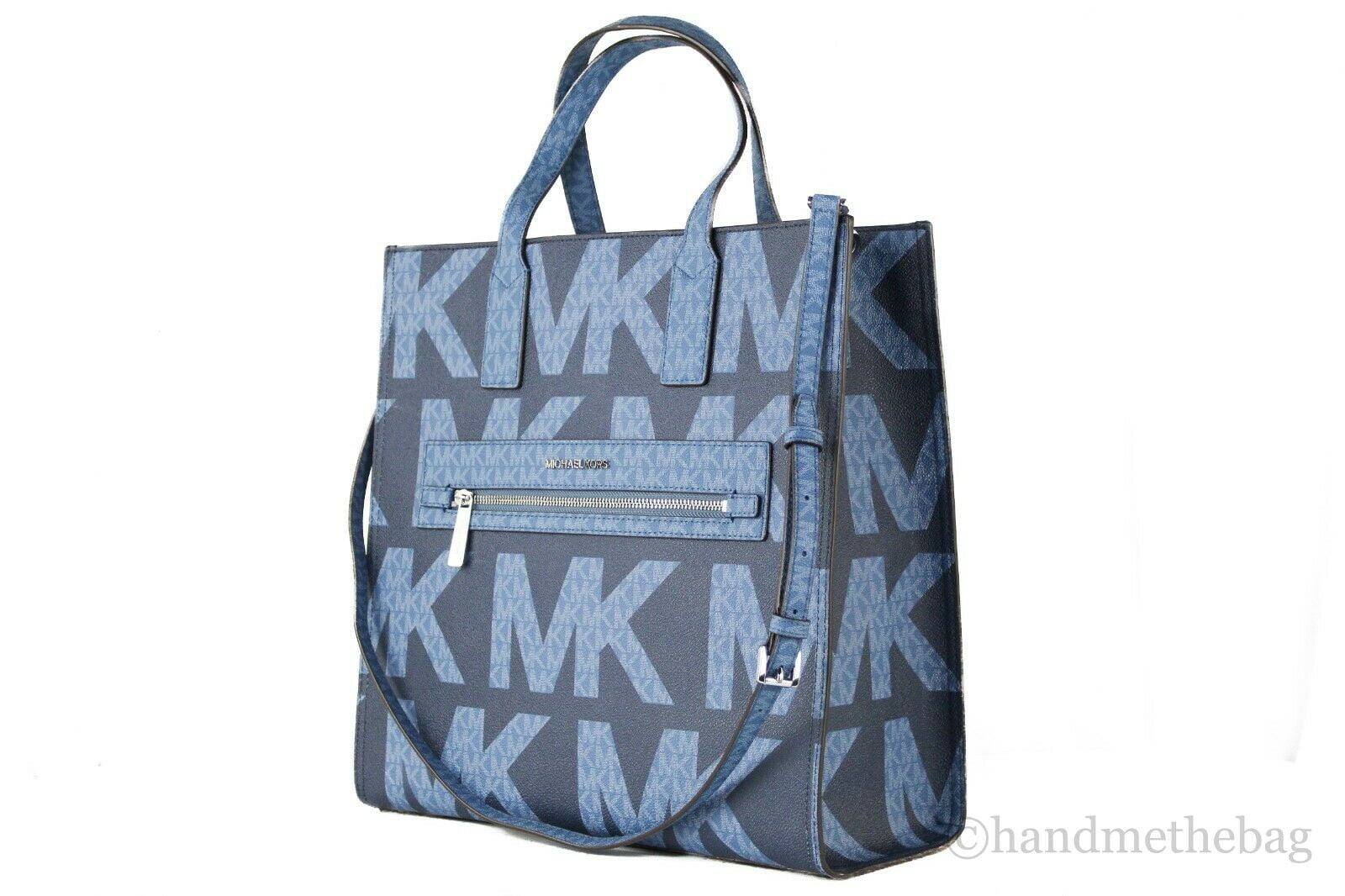 Michael Kors Kenly Large Tote Graphic Logo MK Blue + Double Zip Wristlet -  ShopperBoard