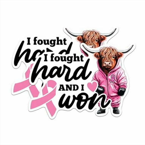 (2 Pack) I Fought Hard and I Won Sticker - Breast Cancer Survivor - Pink Ribbon - 5 Inches On Longest Side - Premium Vinyl - for Cars, Trucks, Skateboards, Laptops - Made in USA - BMCS0726