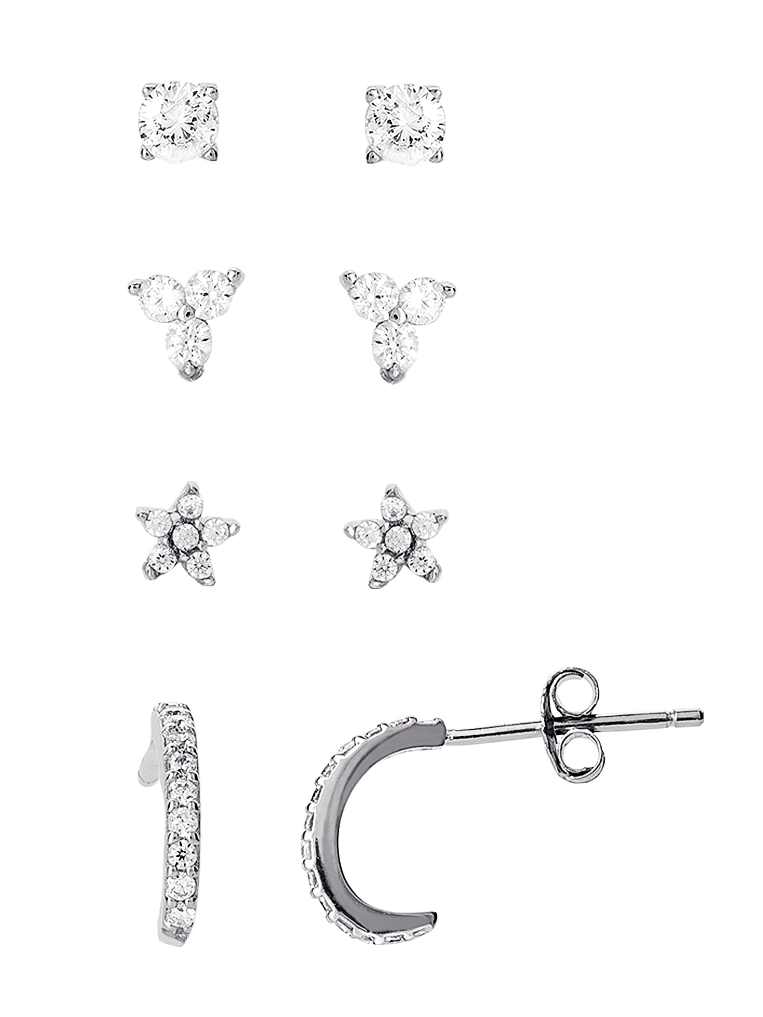 STERLING SILVER CUBIC ZIRCONIA SINGLET CONSTELLATION SET, 4 PIECES