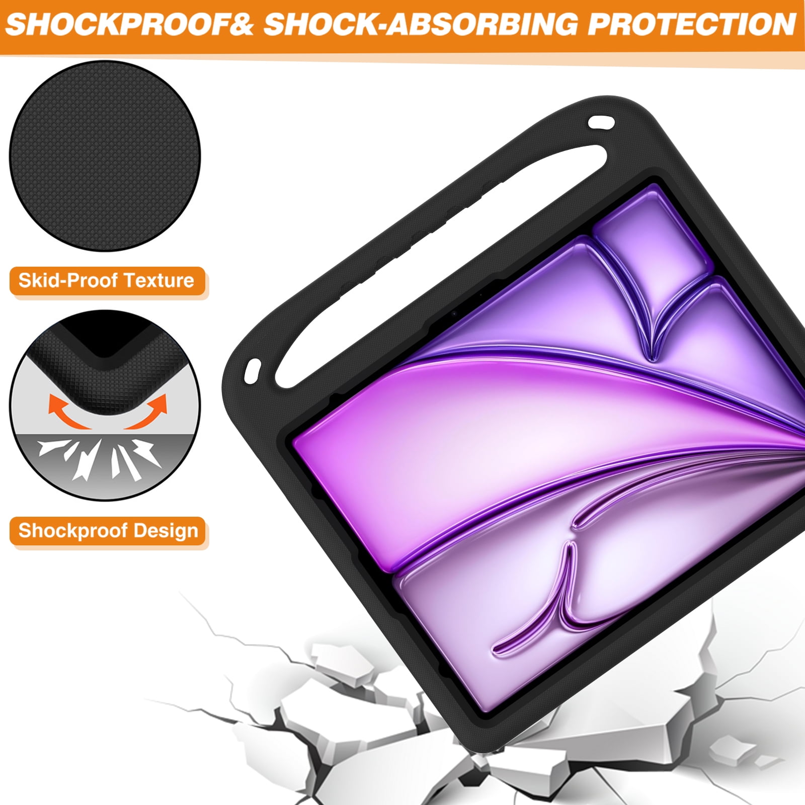 Dteck Case for iPad Air 11 Inch (M3/M2) 2025/2024, iPad Air 11 Inch Kids Case with Kickstand and Pencil Holder for Pencil Pro/USB-C, Lightweight EVA Shockproof Protective Cover for Boys Girls,Black