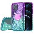 thumbnail image 2 of SOGA Rhinestone Liquid Quicksand Cover Cute Girl Phone Case Compatible for Apple iPhone 12 Pro Max Case, with Embedded Ring for Magnetic Car Mounts and Lanyard - Purple/Teal, 2 of 5