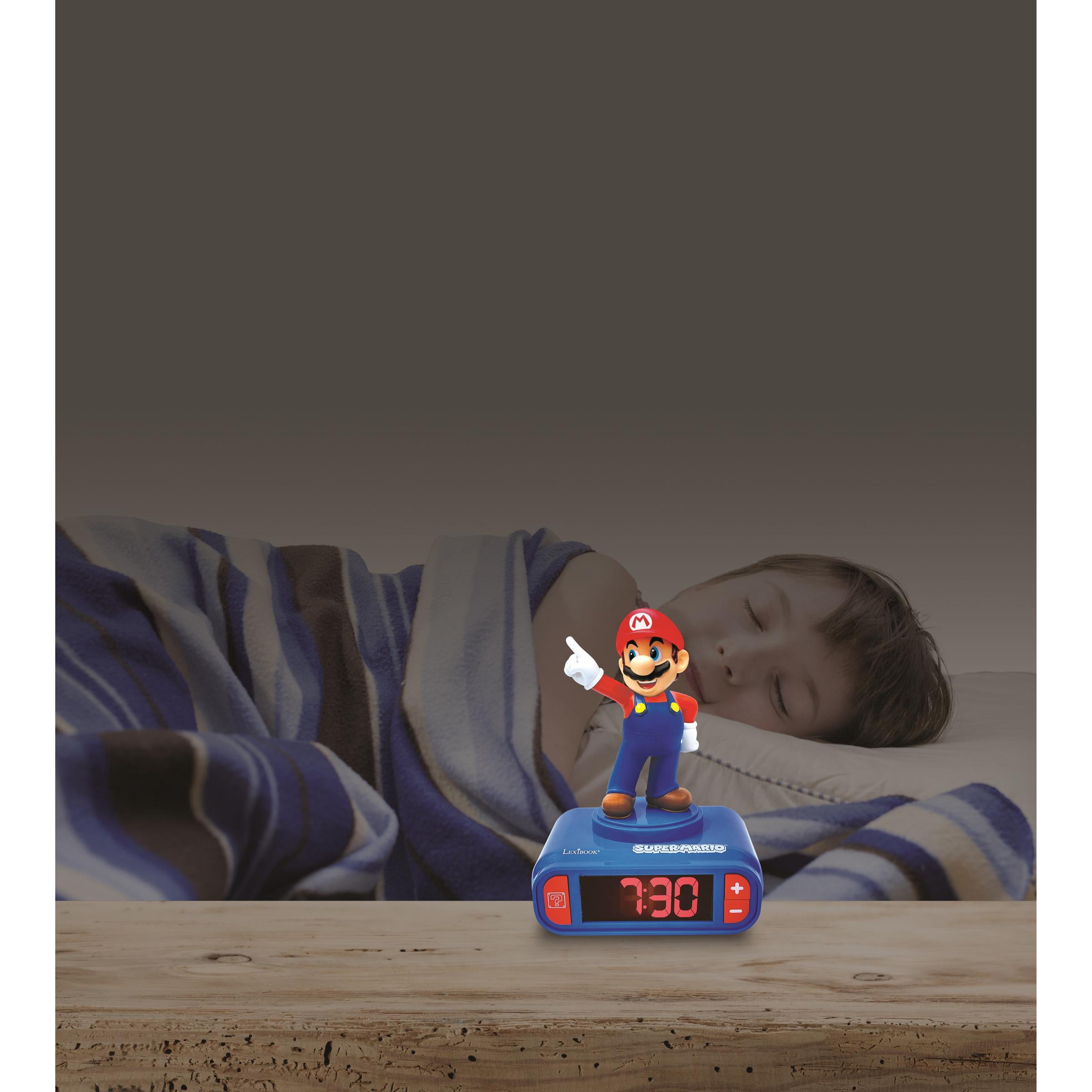 Lexibook, Super Mario, Mario Nightlight Alarm Clock, Sounds and Melodies, LCD Backlit Screen, Luminous, Snooze, Red/Blue