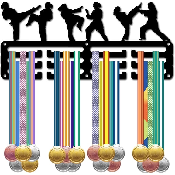 Taekwondo Medal Hanger Display Medal Holder Sports Race Competition Victory Awards Ribbon Organizer Small Black Metal Rack Frame for Hanging 40  Medals Player Athletes Runner 11.4x5.1Inch diy