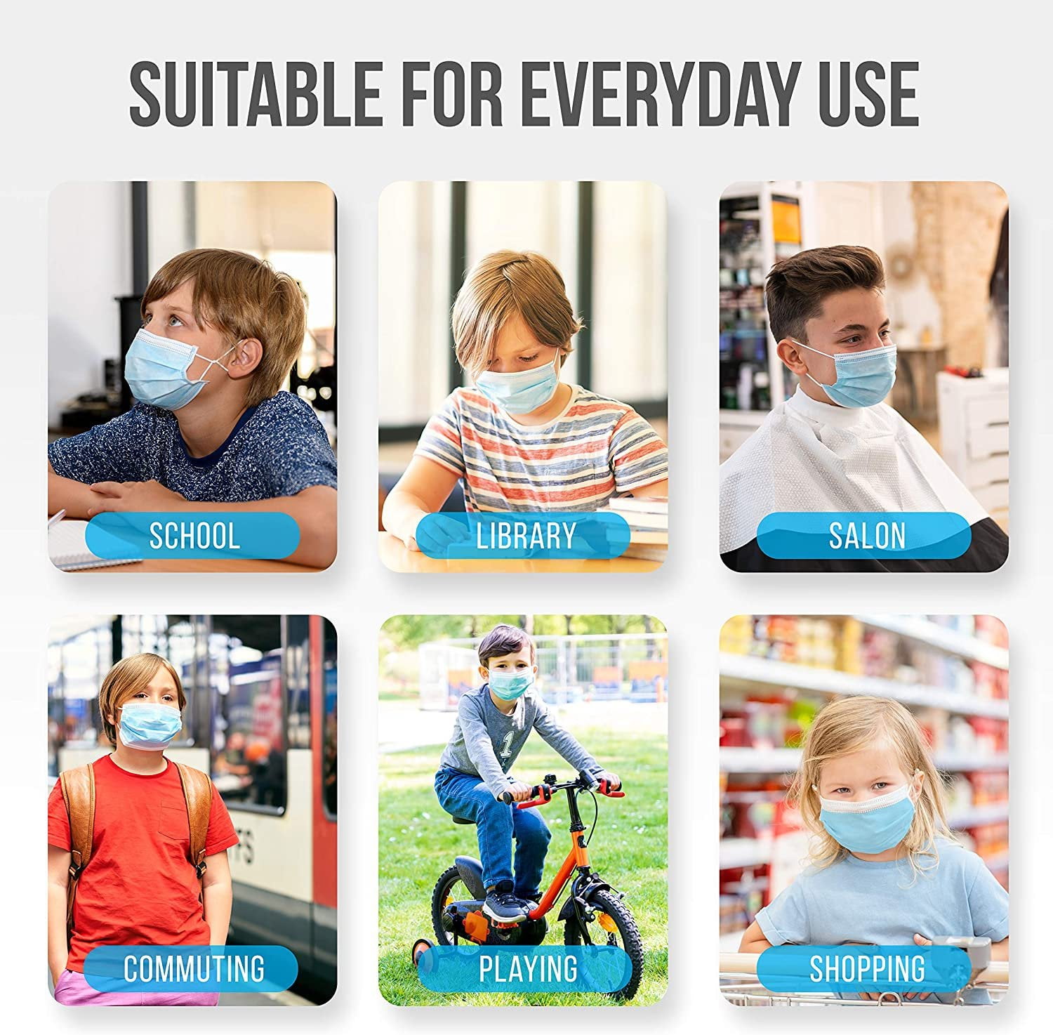 Serene Life 100 Pcs. Kids Disposable Face Masks - 3 Layer Protection Breathable Face Masks, for Kids