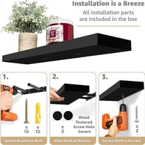 Floating Shelves for Wall - 24 Inch Wall Shelves for Bedroom, Kitchen Dr, Bathroom Shelves - 3 Black Floating Shelves for Wall Dr, Books, Storage - Wall Mounted with Invisible Brackets