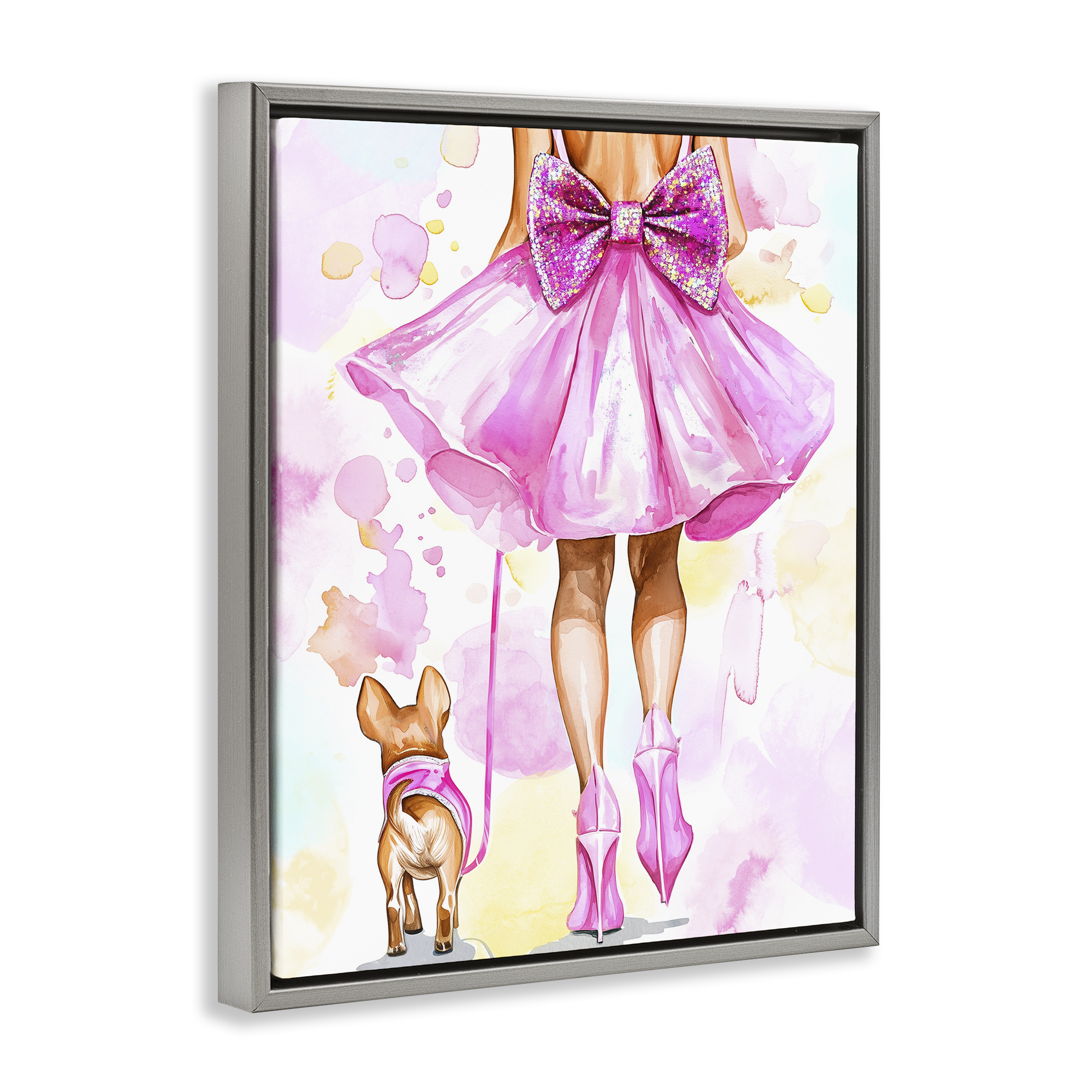 Stupell Industries Walking The Runway Gal Gray Framed Floater Canvas Wall Art design by Jess Stempel, 21 x 17