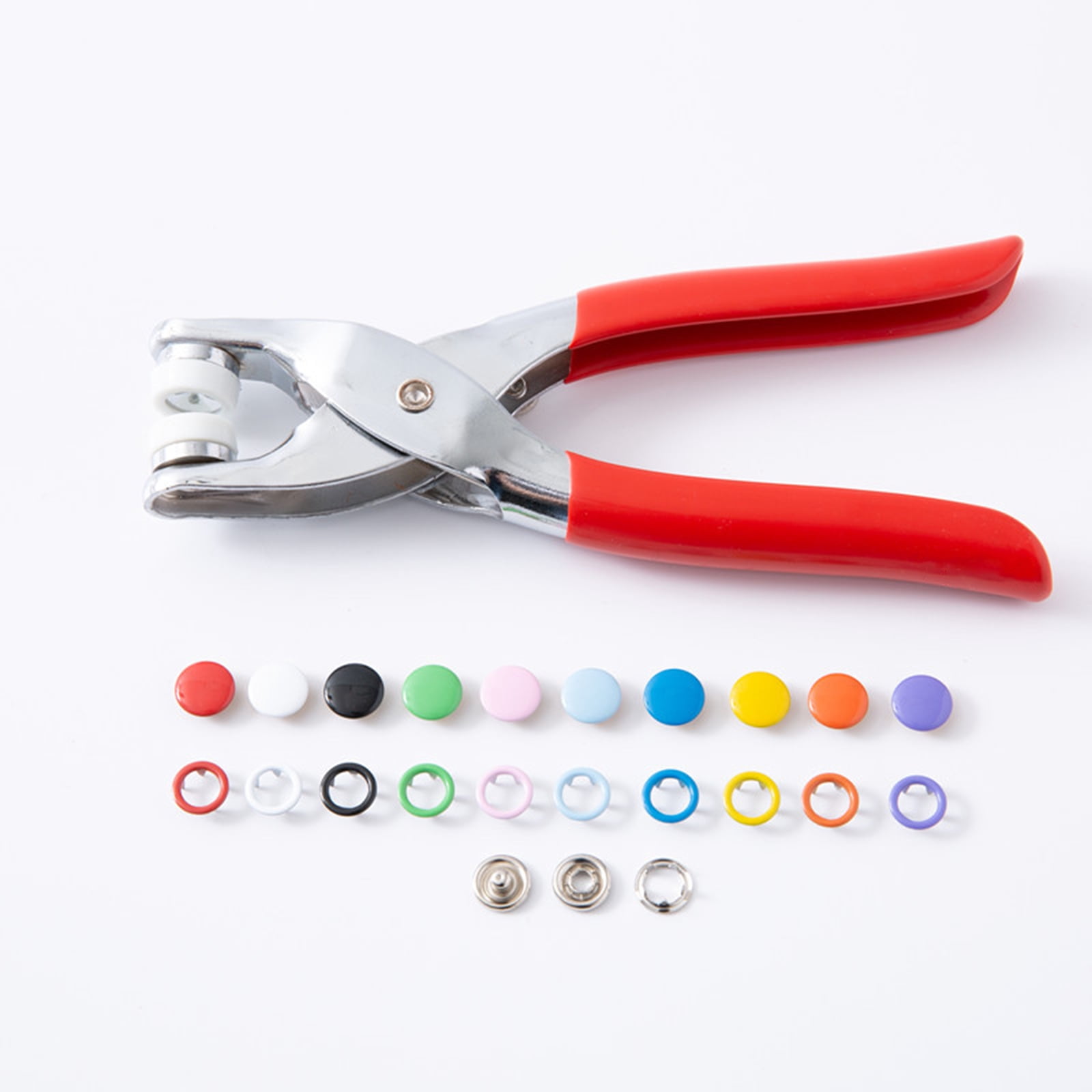 MOMOJIA 200pcs 10 Colors Metal Prong Snap Button Grommets Fasteners Kit with Hand Plier Installation Tools for DIY Clothing Crafts