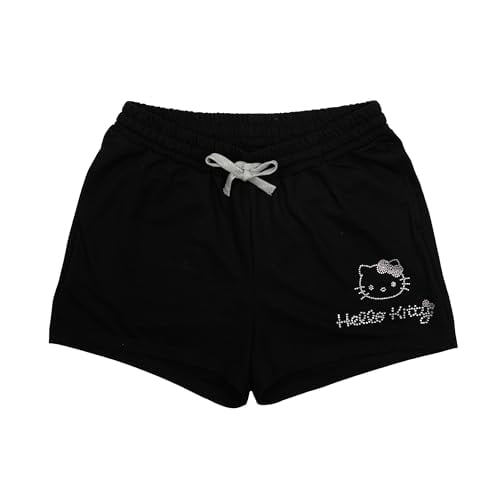 Hello Kitty 879753-medium Rhinestone Sweat Shorts for Womens, Black - Medium