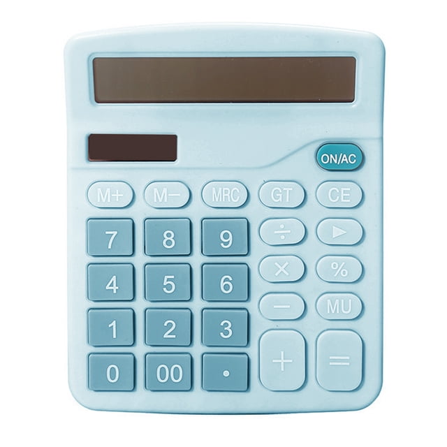 Graflsoa 12-Digit Solar & Battery Powered Blue Desktop Calculator with Large LCD Display for Office, School, and Home Use