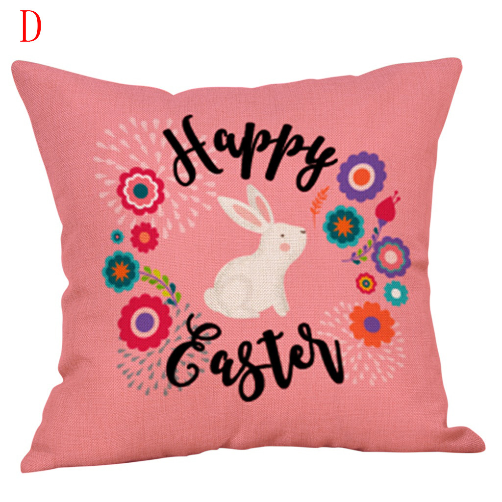 Gobestart Happy Easter Bunny Pillow Cover Linen Sofa Cushion Cover Home Decor Pillow Case