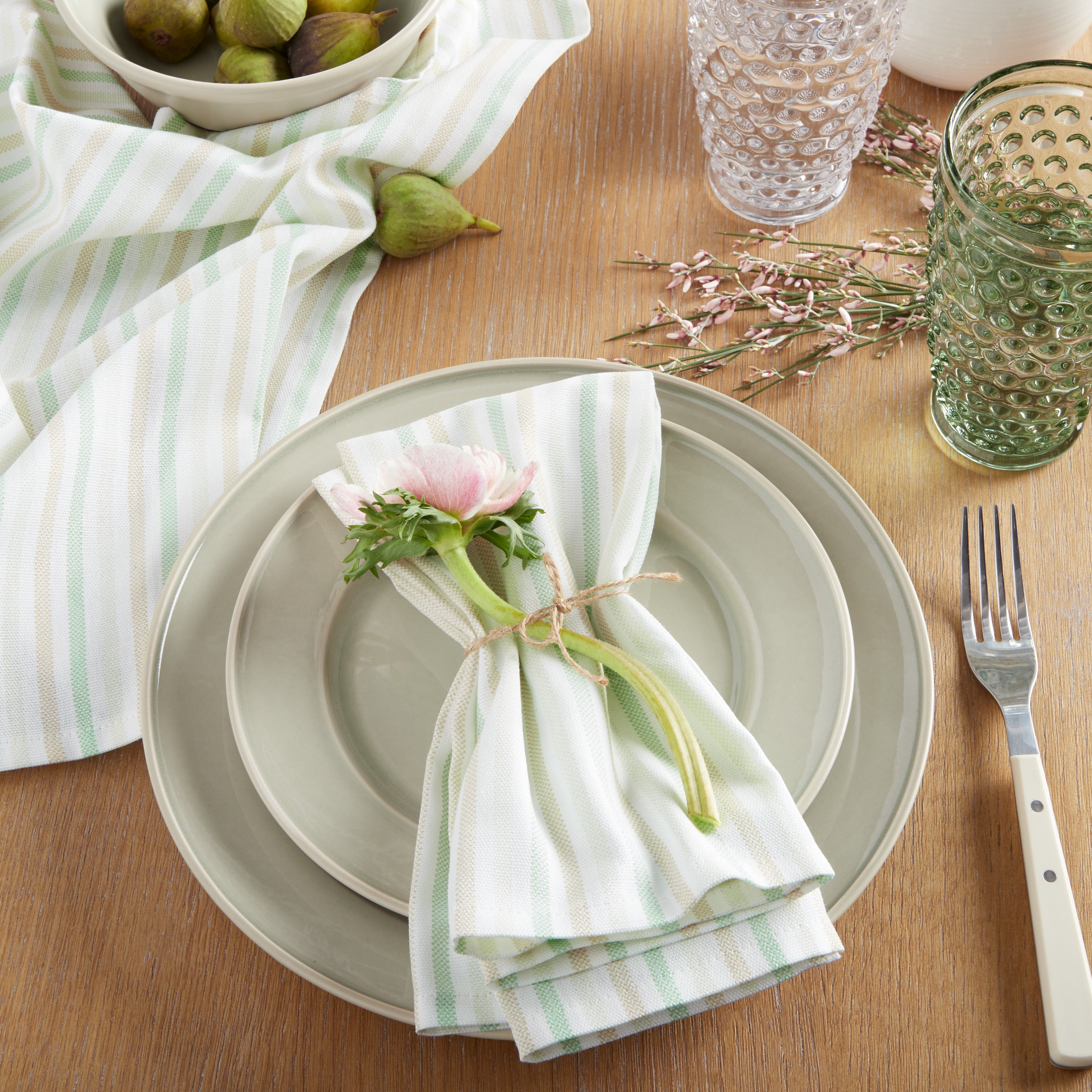 Martha Stewart Daisy Stripe Napkin Set 4-Pack, Green, 19"x19"