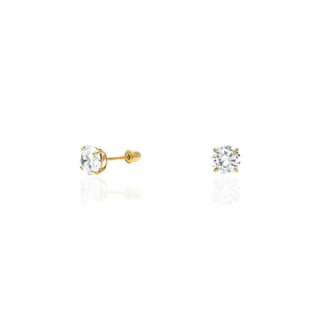 14k Yellow Gold Created Diamond Stud Screw Back Earrings