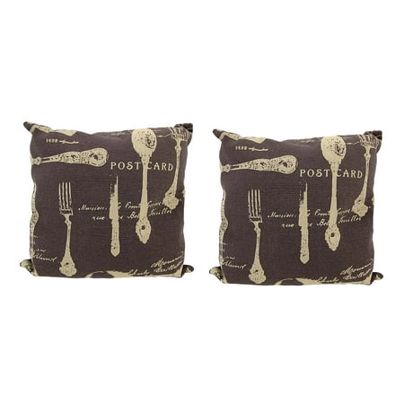 Brown Postcard - Pair of Brown Canvas French Cuisine Postcard Theme Throw Pillows 16 Inch