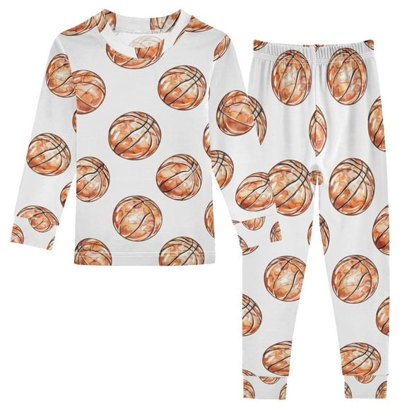 joogoo Watercolor Basketballs 2 Piece Long Sleeve Tee and Pants Cotton Pajama Set 5Y