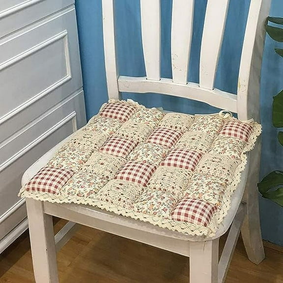 Namzi Patchwork Chair Cushion, 1 Pc 40x40cm Farmhouse Floral Seat Pad - No Slip Chair Pad with Ties, Lace Trim Cushion, Vintage Floral Chair Pad-Style A05