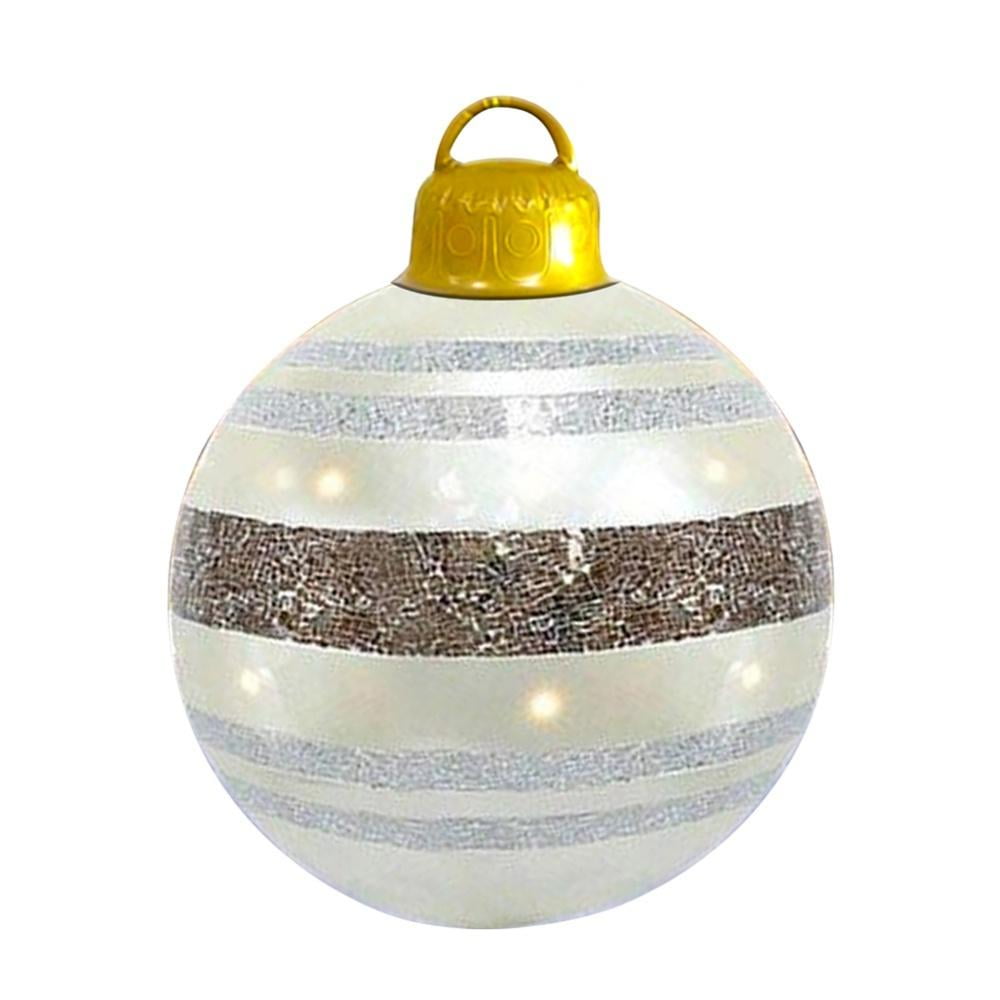 Large 10cm White Silver Gold Round Ribbed Glass Bauble Vintage Xmas Decoration 