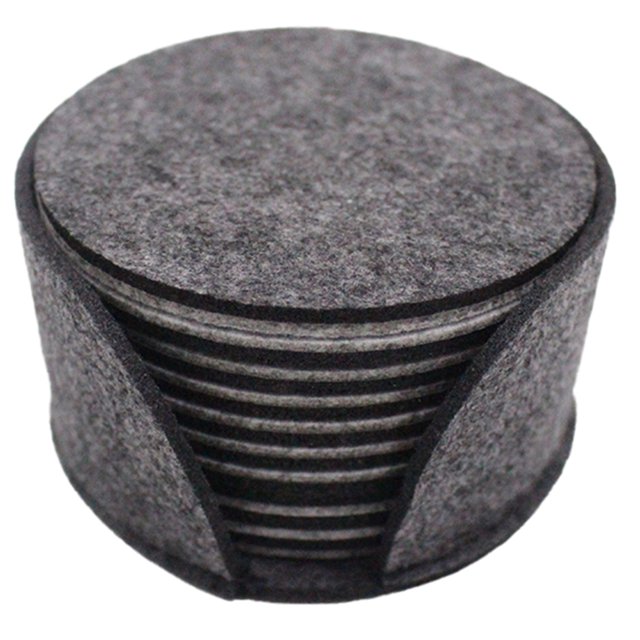 CAROOTU 10 PCS Felt Drink Cup Coaster with Holder Round Soft Absorbent Cup Mats Scratch Preventing Reusable