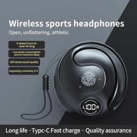 Pebbuoy Bluetooth-Compatible 5.3 Headphones Bass Stereo Sound with Mic Over Earhooks HIFI Earphones for Running Workout