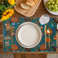thumbnail image 4 of Orange Green Spring Floral Placemats Set of 8, Vintage Botanical Summer Flower Placemats for Dining Table, Place Mats for Kitchen Tabletop, Waterproof Wipeable Dining Table Mats Set, 4 of 9