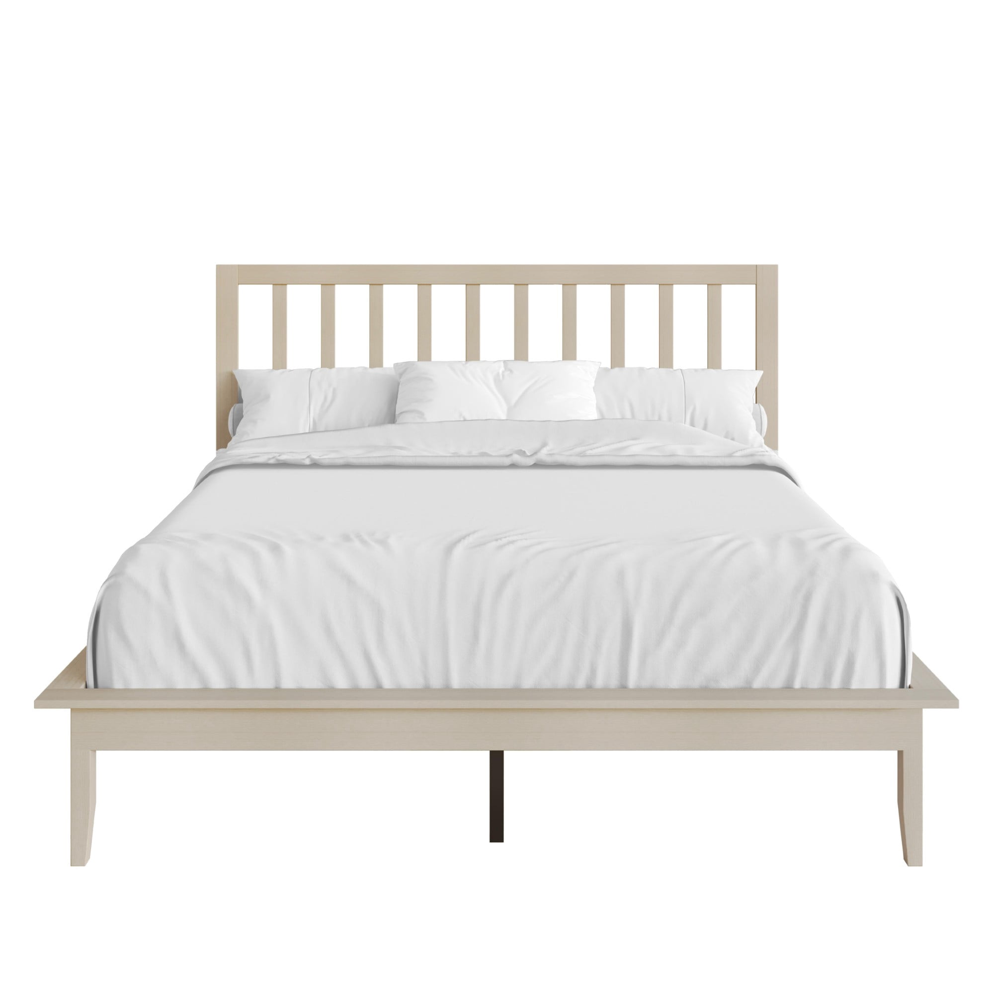 Home Design Lancaster Full Platform Bed Frame with Slatted Headboard, No box spring required, Antique White, Easy Assembly