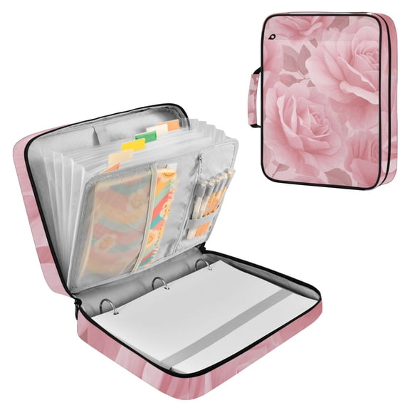 Light Pink Roses Accordion File Organizer Expanding File Folder 3-Ring Binder Bag 500 Sheets A4 Size
