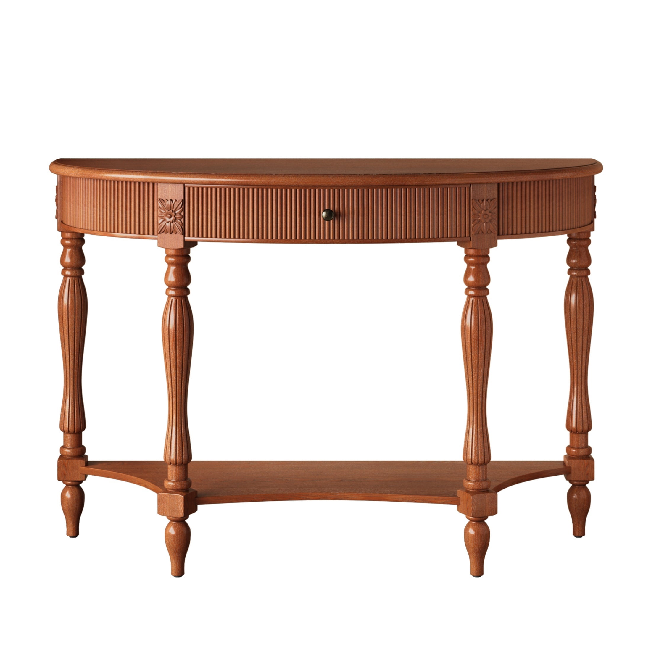Accent Console Table with Semicircle Tabletop, Drawer & Shelf, Fluted Vintage Entryway Display Table, Sofa Table with Roman Legs