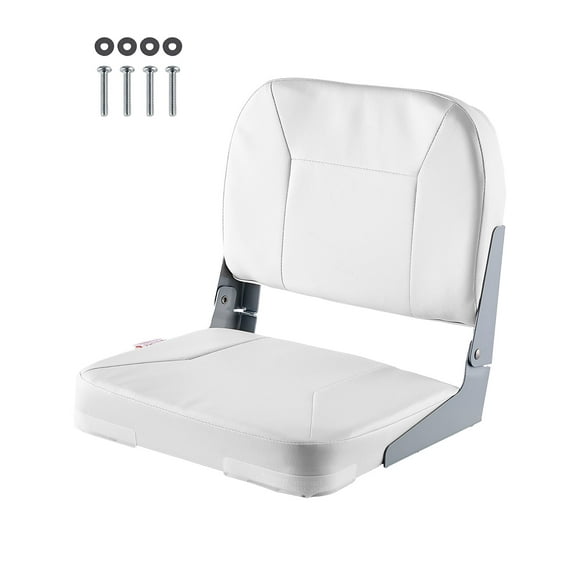 VEVOR Boat Seat, Low Backrest, Folding Fishing Boat Seat with Thickened Sponge Cushion & Waterproof PVC Leather, Aluminum Alloy Hinges, Flip Up Boat Seat for Fishing Boats, Yachts, Ships, White
