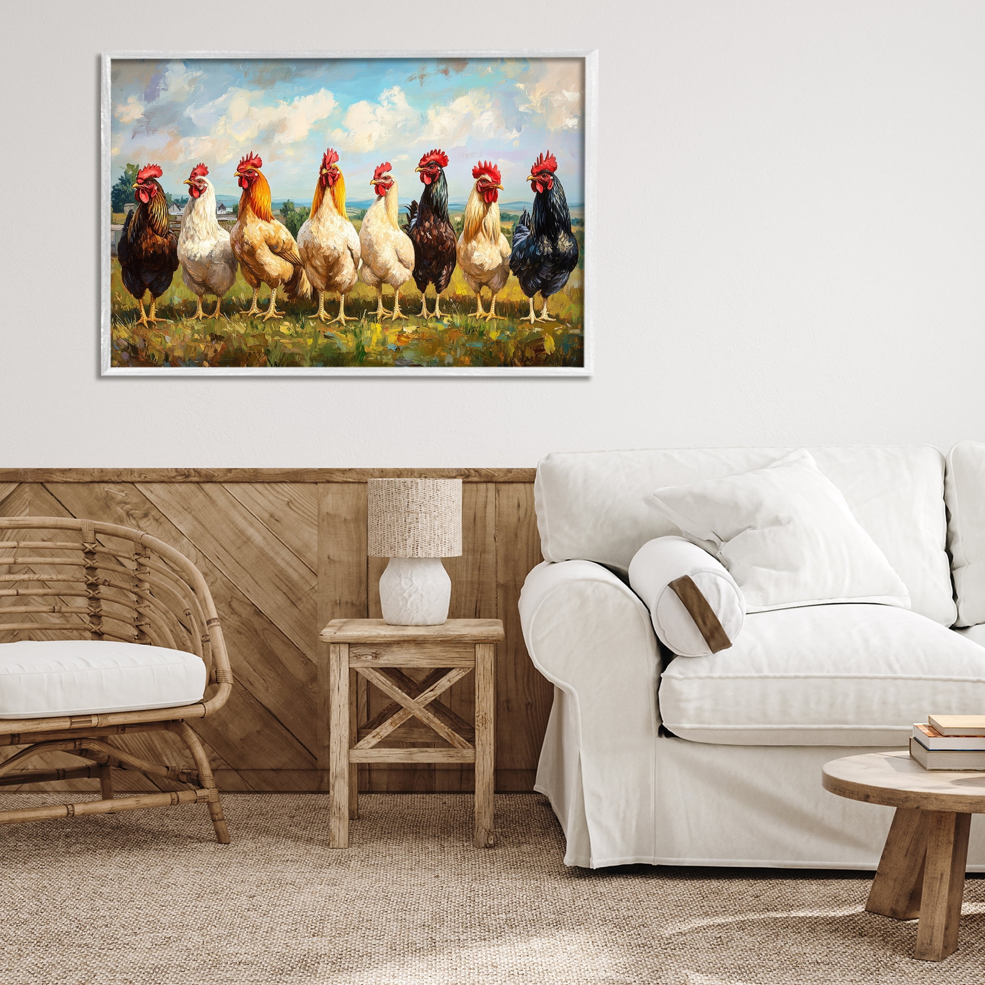 Stupell Industries Chicken Brood on Horizon White Framed Giclee Art, design by Petal Prints Design