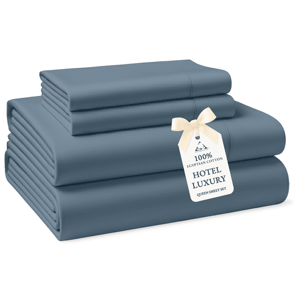 Casa Platino Sheets Queen Size Bed Set – 100% Egyptian Cotton Bedding Sheet Set, Luxury Hotel Ultra-Soft Sateen Finish, 15” Pocket, Low Pill– Dark Denim