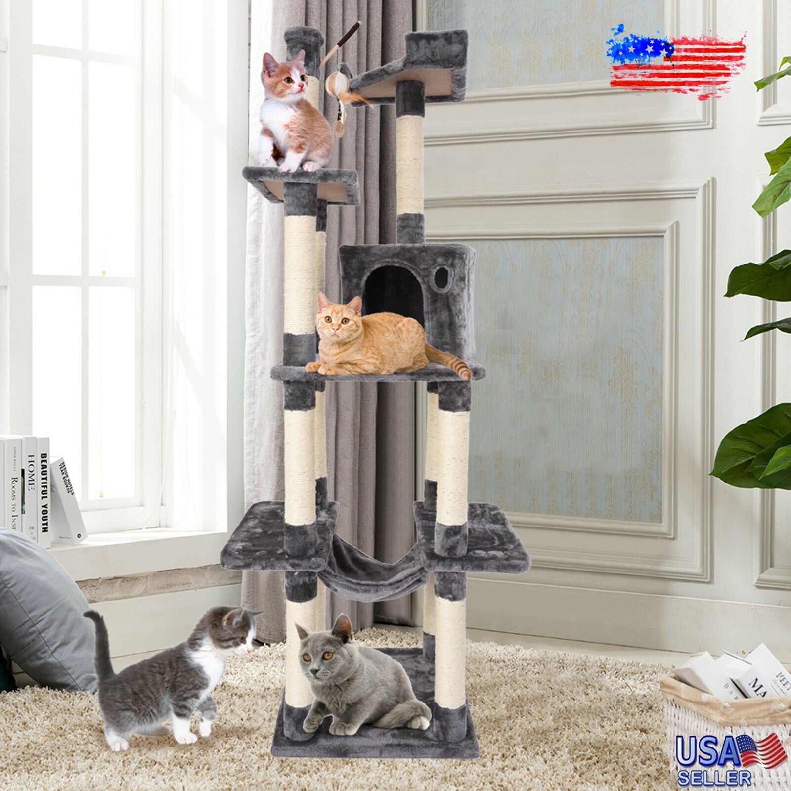 4 Tier Beige Cat Kitten Pet Step Stair Ramp Tower Condo Play Climb Furniture Toy 