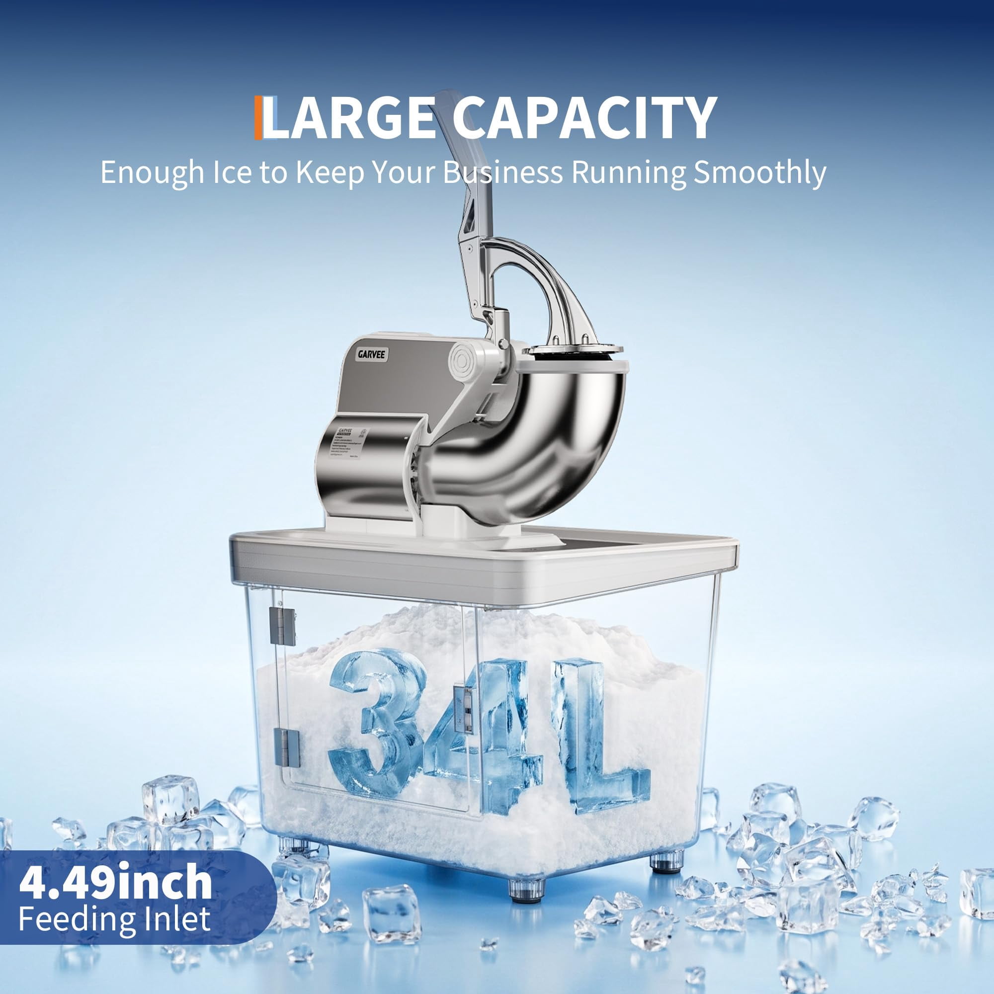 Commercial Electric Ice Crusher Machine, 4 Stainless Steel Blades Snow Cone Maker with Safety Switch for Home Bar Cafe Party