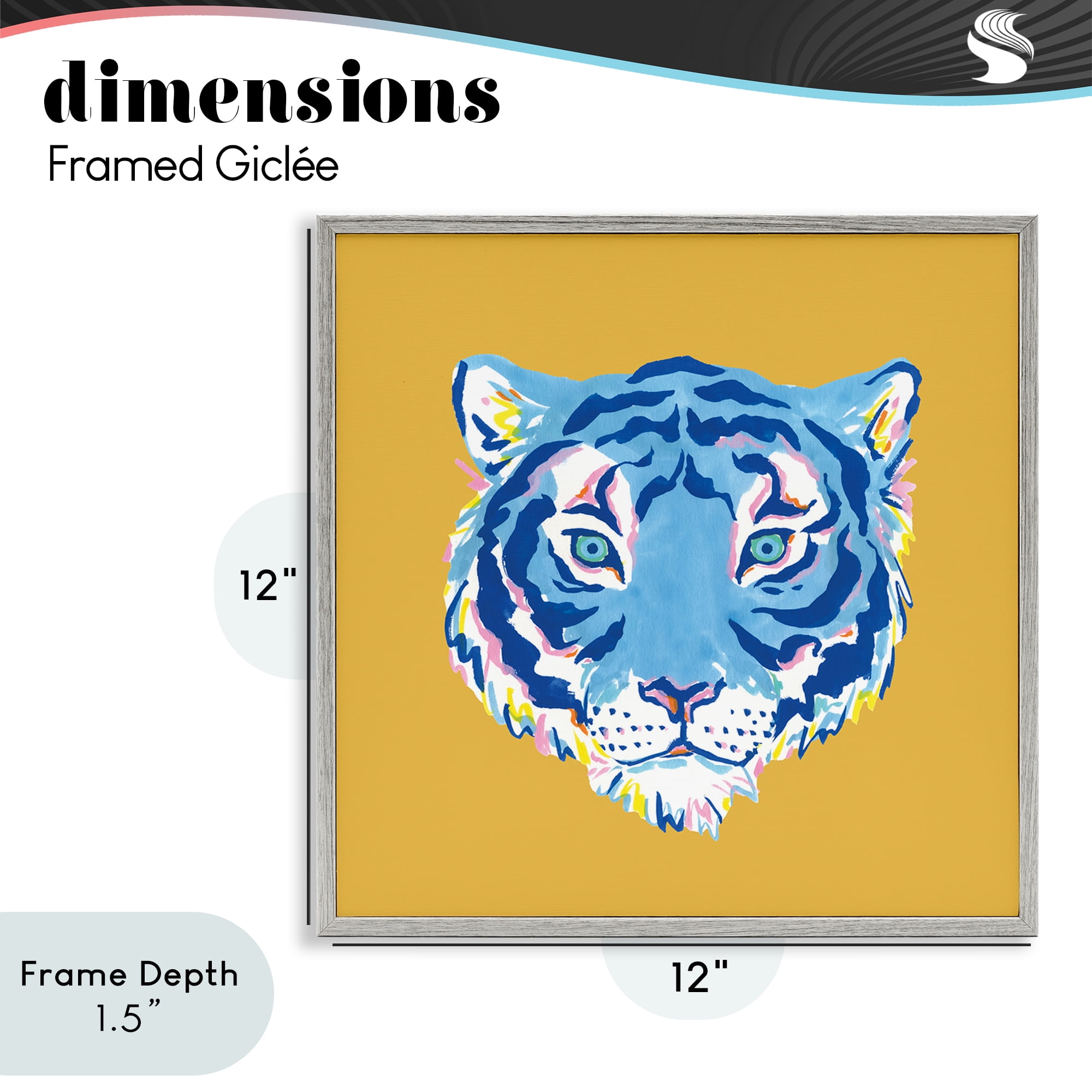 Stupell Industries Blue Tiger over Yellow Gray Framed Giclee Art, design by Karolina Sato