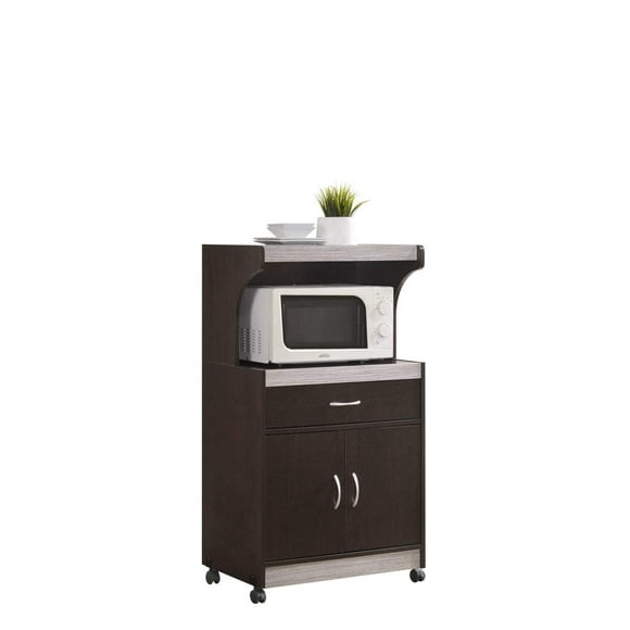 Hodedah Microwave Kitchen Cart, Chocolate-Grey